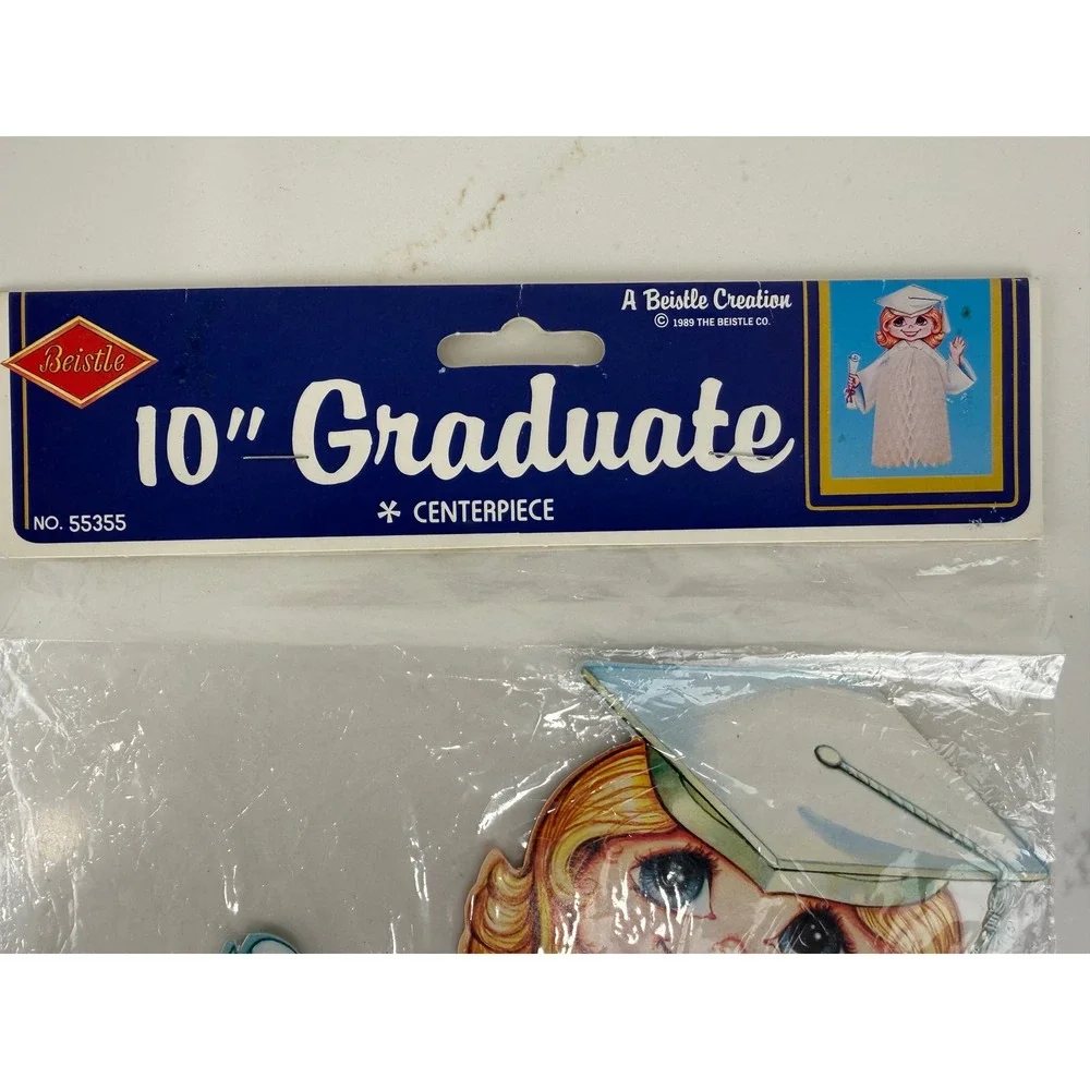 Beistle Graduate Centerpiece 1983 Vintage 10in White Blonde Girl Decor